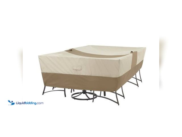 Lot 49-1549260 - Hampton Bay Rectangular Outdoor Patio Table with Chair Cover. Model # 970147-C. Slightly Used.  Ref#...