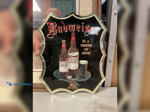 Lot 49-1505442 - COLLECTIBLE VERY NICE VINTAGE BUDWEISER MIRRORED BEER SIGN MEASURES APPROXIMATELY 14 INCH BY 20 INCH...