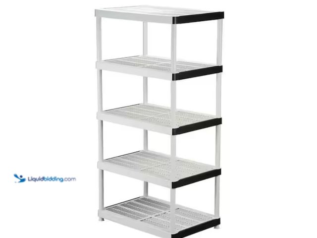 Lot 49-1622844 - HDX 5-Tier Easy Assembly Multi-purpose Plastic Garage Storage Shelving Unit in Gray (36 in. W x 72 i...