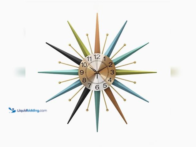 Lot 49-5477991 - RBFVZCCB 22 Inch Mid-Century Style Metal Crystal Wall Clock, Star-Shaped Silent Decorative Wall Cloc...