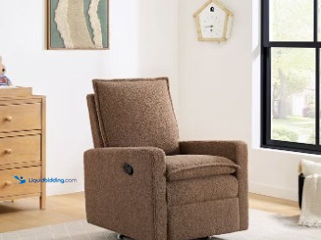 Lot 49-2025480 - Soho Baby Coventry Upholstered Glider Recliner Rocking Chair, Green Guard Gold Certified, 360° Swive...