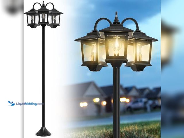 Lot 49-5413356 - 73" Aluminum Solar Lamp Post Light, 3-Head Solar Light Posts for Outside Waterproof, 90Lm Outdoor La...
