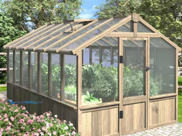 Lot 49-2020544 - (MISSING BOX 5)- VEIKOUS 8 ft. W x 14 ft. D Cedar Wood Plant Greenhouse for Outdoors with 2-Adjustab...
