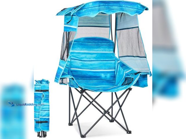 Lot 49-5554417 - Beach Chair with Canopy Shade,Portable Folding Camping Chair | with Cooler Bag & Cup Holder, Reclini...