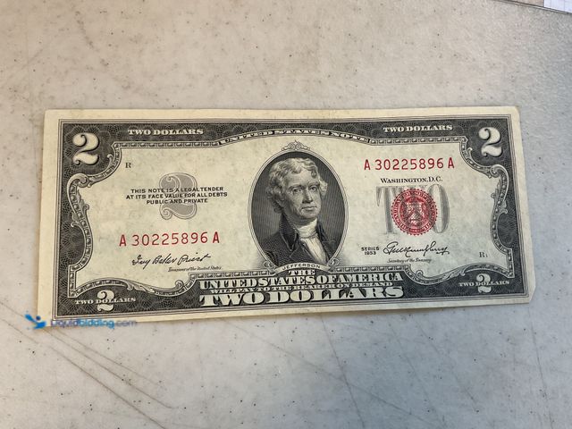 Lot 49-1505426 - NICE 1953 LARGE RED SEAL TWO DOLLAR UNITED STATES BANKNOTE BILL #COINS0122