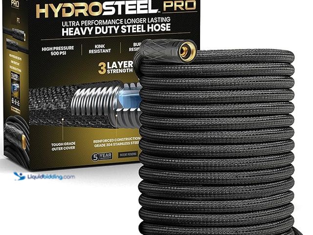Lot 49-1514980 - HYDROSTEEL PRO 100 Ft Metal Garden Hose with Nozzle, Indestructible 3-Layer Stainless Steel Heavy Du...