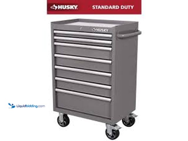 Lot 49-5485475 - Husky Standard-Duty 27 in. 7-Drawer Gray Rolling Tool Cabinet. Model # H27TR5GRY. Unused with dents....