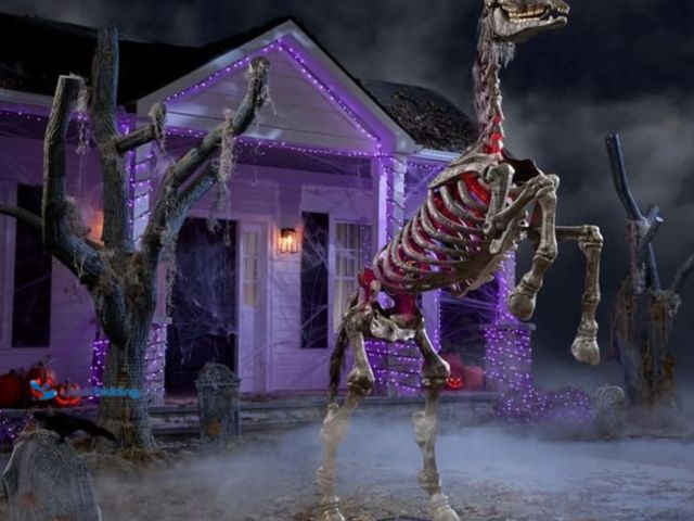 Lot 49-2001152 - Home Accents Holiday Grave and Bones 8.5 ft. Giant-sized LED Undead Horse, Model # 1013315455, Unuse...