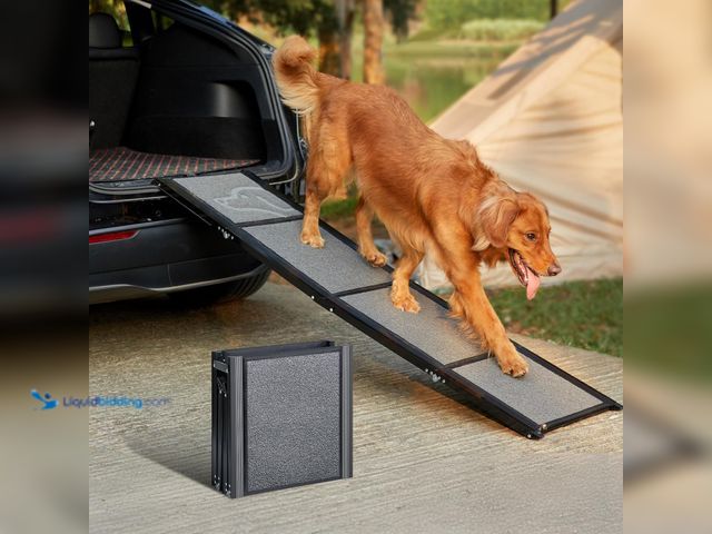 Lot 49-5408602 - Dog Ramp for Car 63" Long & 17" Wide Portable Dog Ramps for Large Dogs with Non-Slip Rug Surface . U...