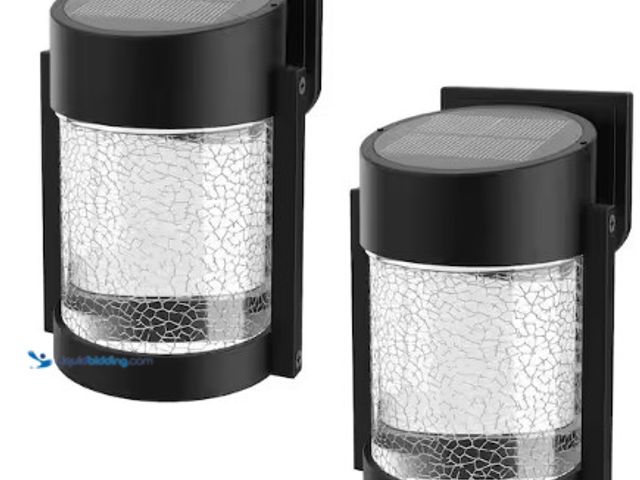 Lot 49-3615836 - Lot of (2) Black Solar Wall Lantern Lights Outdoor Waterproof with Glass, Model # WL-BLLW-2-WH1, Unu...