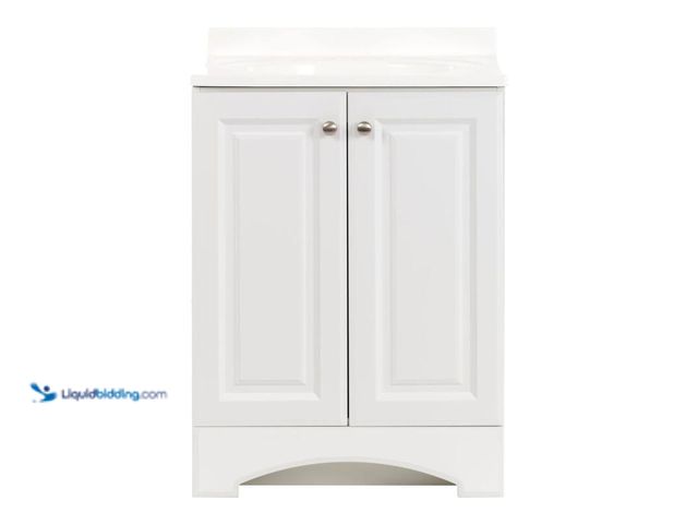 Lot 49-5406379 - Glacier Bay 25 in. Single Sink White Bath Vanity ONLY, No sink included, Model # GB24P2-WH, Unused.