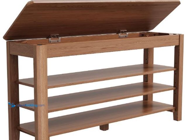 Lot 49-3464305 - Shoe Rack Bench Seat Rubberwood 3-Tier Wooden Storage Bench 550lbs Compact Mid-Century Modern Design...