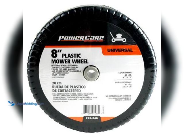 Lot 49-3565948 - QTY 2 - Powercare 8 in. x 1.75 in. Universal Plastic Wheel for Lawn Mowers. Model # 490-322-H011. Un...