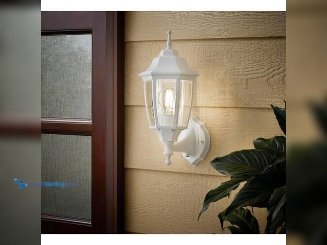 Lot 49-3616698 - Hampton Bay 14 in. 1-Light White Hardwired Dusk-to-Dawn Outdoor Wall Light Lantern Sconce with No Bu...