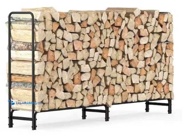 Lot 49-1625421 - AESOME 8 ft. Metal Firewood Log Rack with Black Powder-Coated Finish, Model # CHJ112, Unused, Has at...