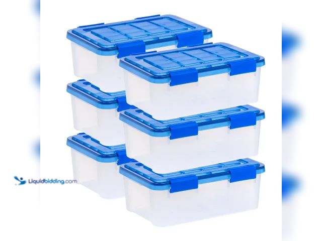 Lot 49-1627188 - IRIS USA, 17.2 Quart Plastic Storage Boxes with Lid, Blue and Clear, Set of 6 Model #971819446, Unus...