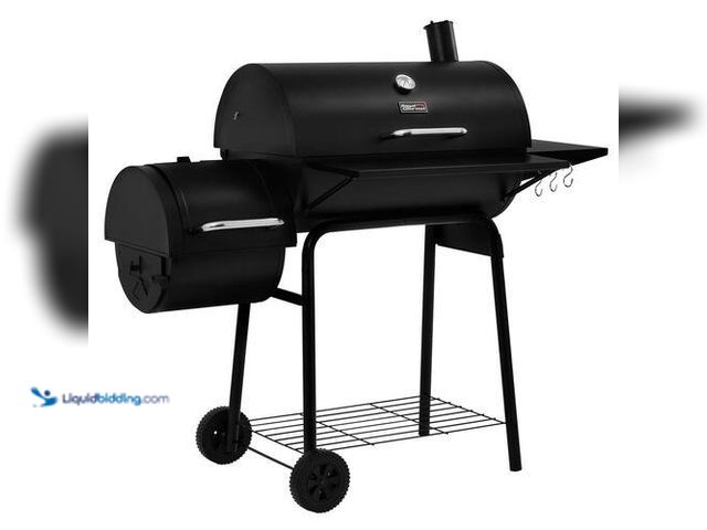 Lot 49-3616573 - Royal Gourmet Charcoal Grill in Black with Offset Smoker and Side Table - New Model # CC1830S