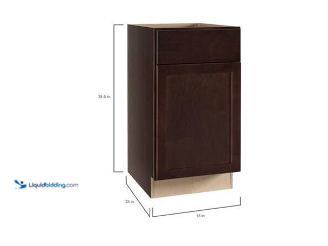 Lot 49-5554206 - Hampton Bay Shaker 18 in. W x 24 in. D x 34.5 in. H Assembled Base Kitchen Cabinet in Java Model # K...