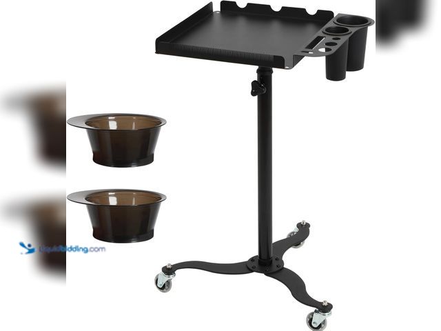 Lot 49-3528263 - Salon Tray Cart with Storage Platform, 2 Magnetic Bowls Tattoo Tray with Wheels Trolley, Adjustable ...