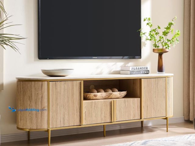 Lot 49-1555598 - OKD Luxury 70" Fluted TV Stand, Modern Chic Entertainment Center for TVs Up to 80 inches, TV Console...