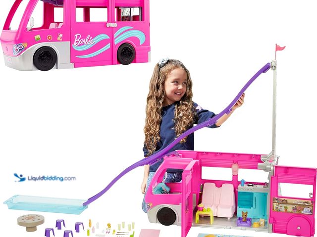 Lot 49-5545197 - Barbie Camper, Doll Playset with 60 Accessories, 30-Inch-Slide and 7 Play Areas, Dream Camper (Amazo...