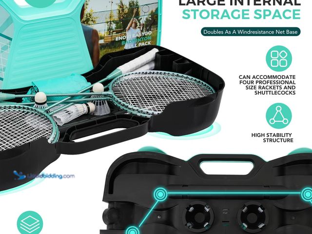 Lot 49-5416479 - EasyGo Badminton Set, with Net, 4 Racket, 4 Birdies, Portable Storage Box, for Backyards, Outdoor Ga...