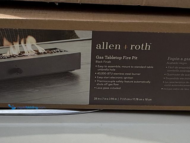 Lot 49-1802593 - 1 allen + roth gas tabletop fire pit Allen + Roth Gas Tabletop Fire Pit.  Black Finish. 40,000 BTU s...