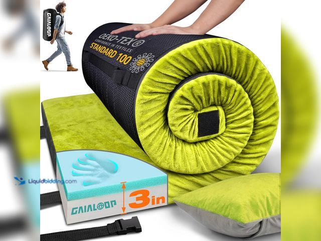 Lot 49-5546536 - GAIALOOP 3 Inch Memory Foam Camping Mattress, Dual Layer Thick Sleeping Camp Pad for Car Tent Cot, R...