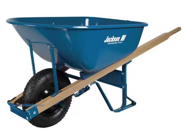 Lot 49-2005982 - Jackson 6 cu. ft. Heavy Duty Steel / Metal Powered Wheelbarrow with Hardwood Handles and Air Filled ...