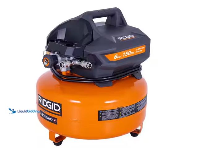 Lot 49-1566899 - RIDGID 6 Gal. 150 PSI Portable Electric Oil-Free Jobsite Pancake Air Compressor with Dual Pressure G...
