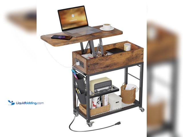 Lot 49-3473725 - Colima Lift Top End Table with Charging Station and Wheels, Sofa Side Table with USB Port & AC Outle...