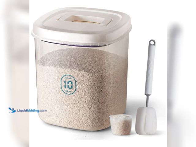 Lot 49-5436465 - Rice Container 25 lbs,10.5 Qt/10 L/25 lbs Rice Dispenser Food Storage Bin with Measuring Cup & Brush...
