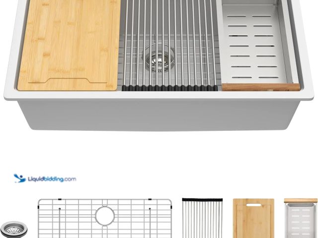 Lot 49-1624558 - Lordear Granite Composite Single Bowl Workstation Kitchen Sink 33in x 19in x 10in Model #H-L-G01-S33...