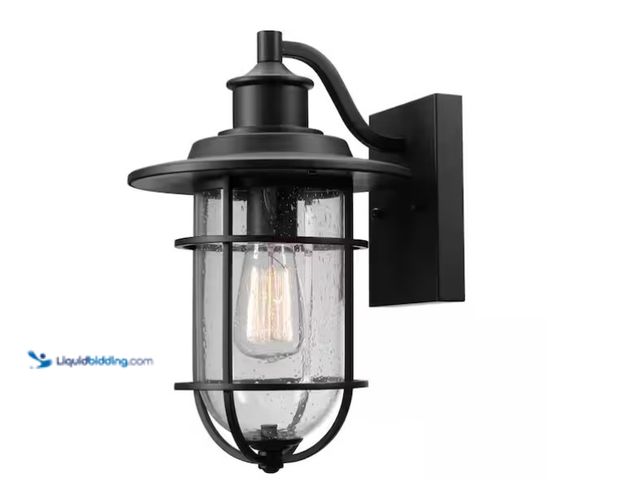 Lot 49-1609859 - Globe Electric Turner 13.58 in. 1-Light Vintage Black Outdoor Wall Light Lantern Sconce with Clear S...