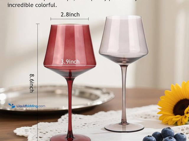 Lot 49-5447964 - Colored Wine Glasses Set of 5, Large 16oz Hand Blown Crystal Wine Glassware, Stemmed Colorful Wine G...