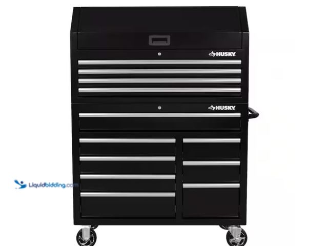 Lot 49-1571009 - Husky Tool Storage 42 in. W x 18 in. D Standard Duty Black Tool Chest Combo, Model # H42CH4TR8BLK, U...