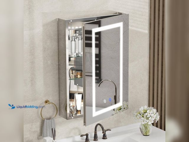 Lot 49-5538588 - Simple Project
24 in. W x 30 in. H Rectangular Aluminum Light Medicine Cabinet with Mirror, Defoggi...