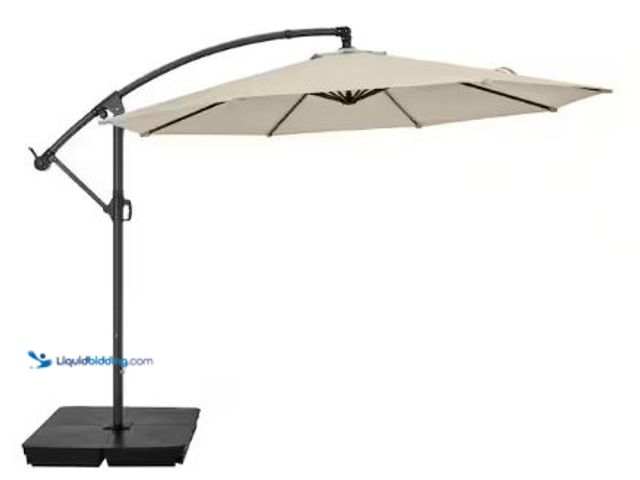 Lot 49-1625396 - StyleWell 10 ft. Steel Cantilever Market Patio Umbrella in Putty, Model # IT20597A-S-SE, Slightly us...