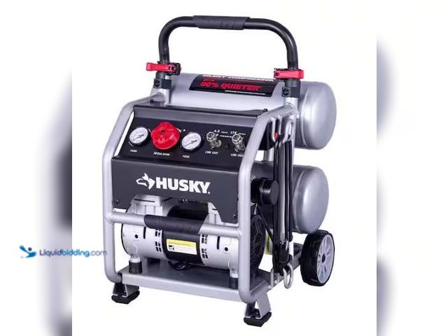Lot 49-1569268 - Husky 4.5 Gal. 175 PSI Portable Electric Oil-Free Quiet Twin Stack Jobsite Air Compressor w/Rubber W...
