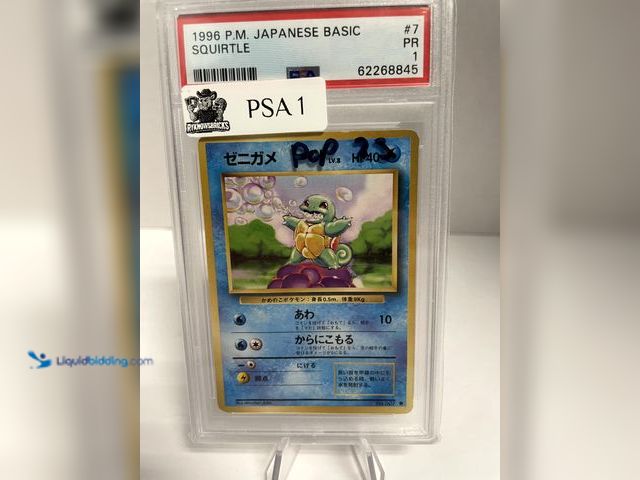 Lot 49-910535 - PSA 1 1996 P.M. 007 Japanese Basic Squirtle. POP Report is 23. Ref:COINS0723