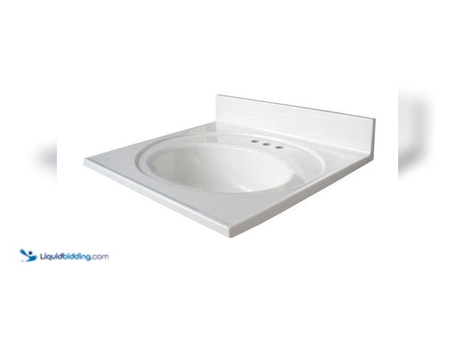 Lot 49-5416343 - Glacier Bay 25 in. W x 22 in. D Cultured Marble White Round Single Sink Vanity Top in White. [Model ...