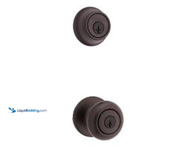 Lot 49-5459470 - Kwikset Cove Venetian Bronze Keyed Entry Door Knob and Single Cylinder Deadbolt Combo Pack featuring...