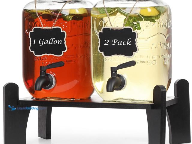 Lot 49-5409738 - 1 Gallon Glass Drink Dispensers for Parties, Ice Beverage Dispensers with Stand, Juice Dispenser, Gl...
