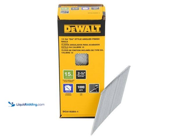 Lot 49-5452274 - DEWALT
2-1/2 in. x 15-Gauge 34-Degree DA Bright Finish Nails (1000-Pack) SKU # 1010895555 Item is u...