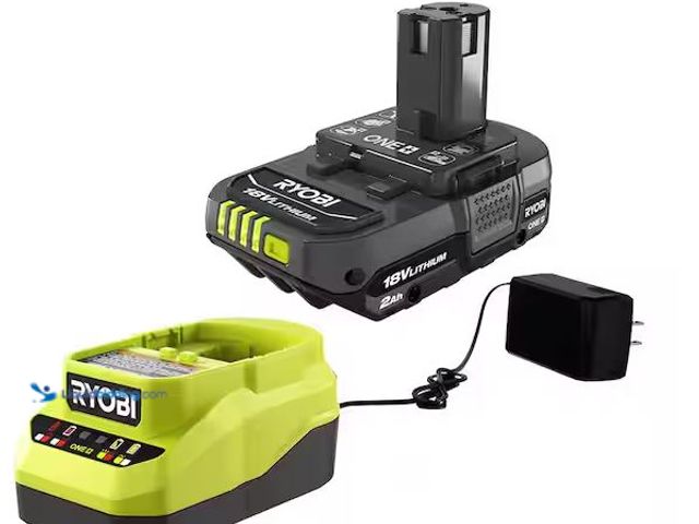 Lot 49-1548466 - RYOBI ONE+ 18V Lithium-Ion 2.0 Ah Compact Battery and Charger Starter Kit Model # PSK005, Unused  Re...