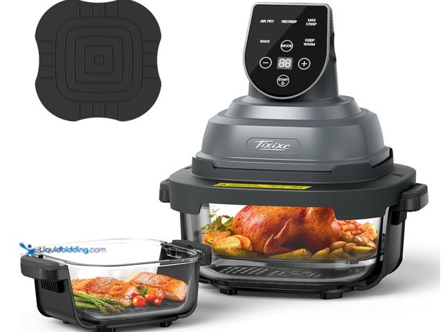 Lot 49-1575688 - 5-in-1 Portable Glass Air Fryer, 4QT & 6-Cup Glass Containers with Lids, Silicone Mat, 1500W Small A...