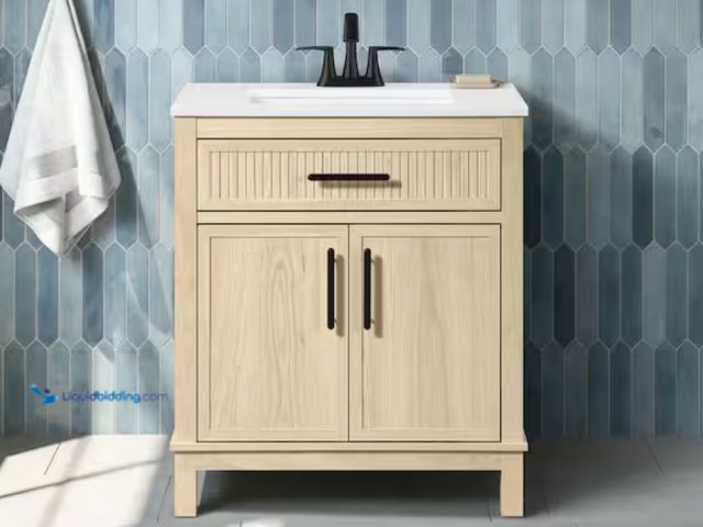 Lot 49-2000071 - Glacier Bay Riley 30 in. Single Sink Freestanding Light Birch Bath Vanity with White Engineered Ston...