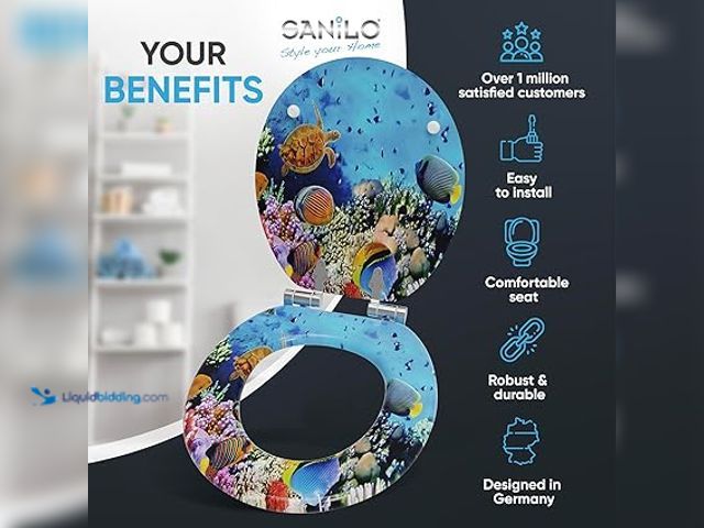 Lot 49-5488200 - SANILO Wooden Toilet Seat with Soft Close [ROUND] - Decorative, Quiet & Slow Close Molded Wood Seat ...