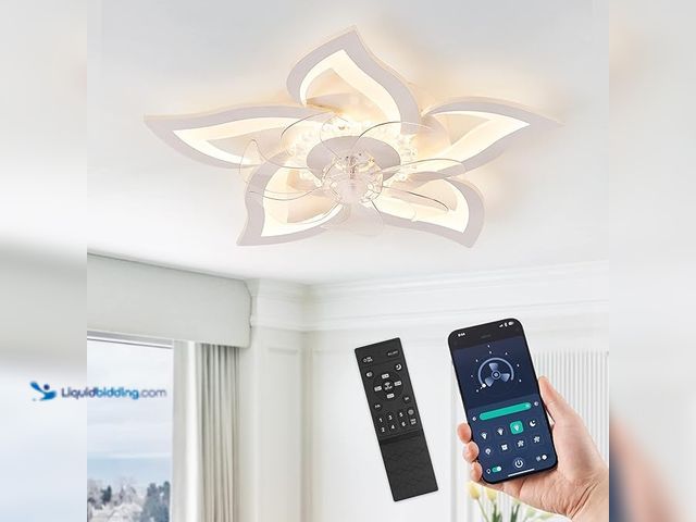 Lot 49-5446736 - Item is unused. ASIN: B0CCV5B8SG LEDIARY Flower Ceiling Fans with Lights, Small 27 Inch Modern Low P...