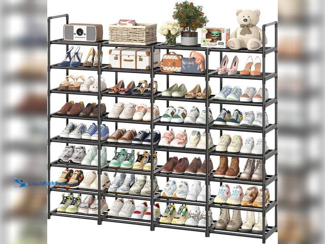 Lot 49-5409811 - Simple Trending 8-Tier Shoe Rack Large Capacity 64 Pairs Tall Shoe Shelf, Sturdy Metal Shoe Organize...